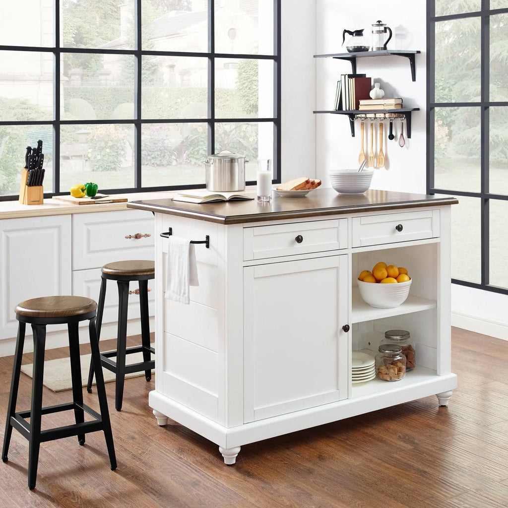 White Kitchen Island with 2 Stools K91596