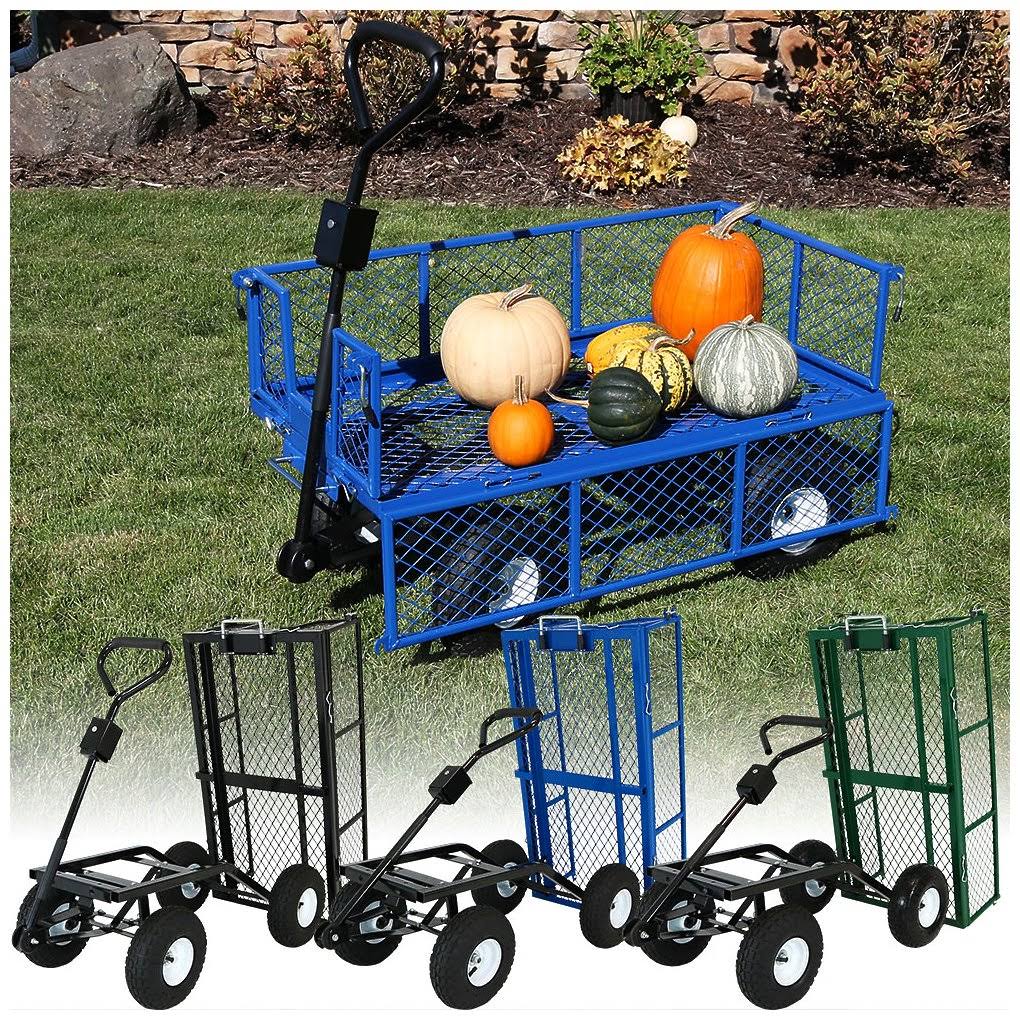 Blue Steel Utility Garden Cart with Removable Sides E593593