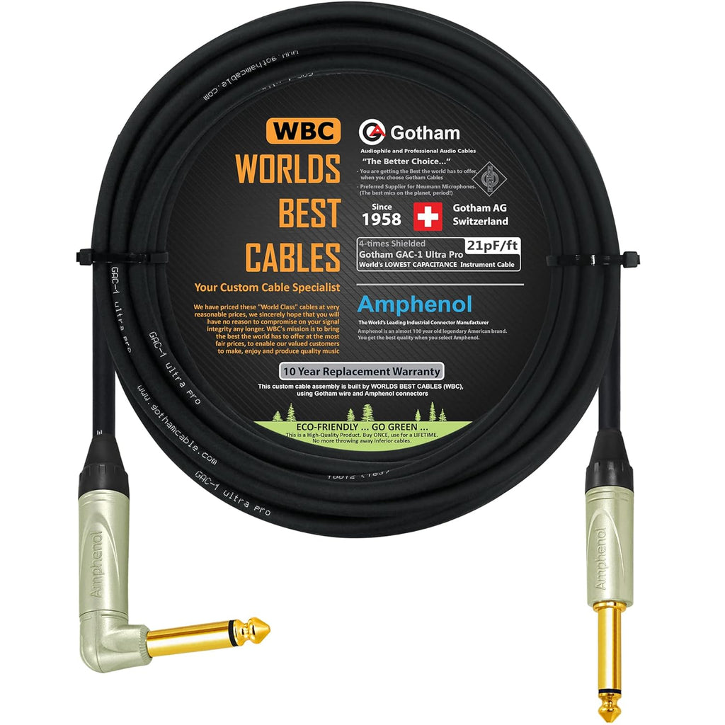 40 Foot Low-Capacitance Guitar Bass Instrument Cable with Gold TS Connectors X130202