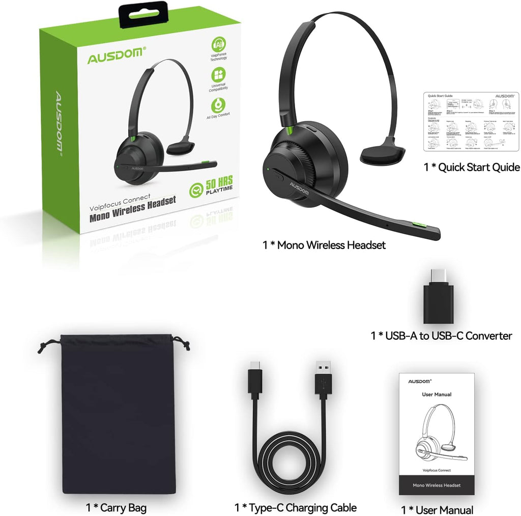 Wireless 5.1 Bluetooth Headset with Microphone, 50h Playtime, Pack of 2 A76473