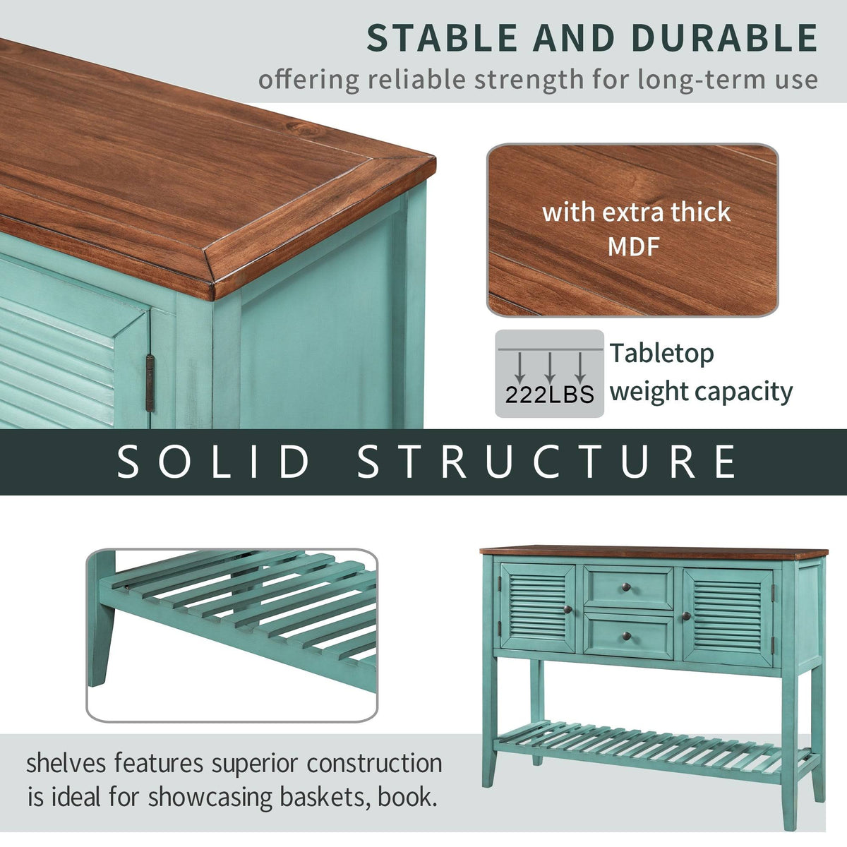 Blue Console Table with 2 Drawers and Bottom Shelf E514888