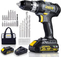 Cordless Drill 20V Electric Power Drill Set with 1/2'' Keyless Metal Chuck, 2.0AH Lithium-ion Battery & Fast Charger, 21pcs Drill Bits J837306