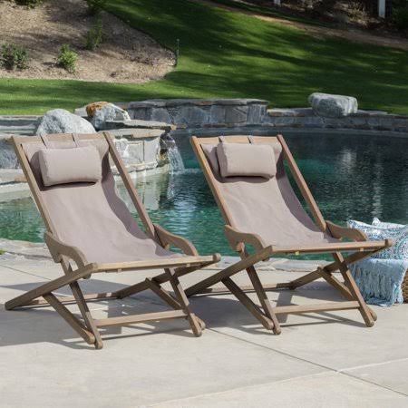 Brown Wood and Canvas Sling Chair Set of 2 Z109