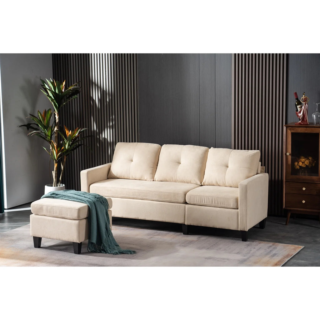 75" Gray Fabric Sofa and Chaise Convertible to Ottoman O7184