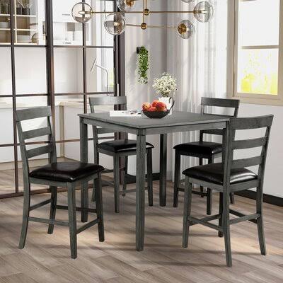 Gray Square Counter Height Wooden Dining Table and 4 Chairs Z1961
