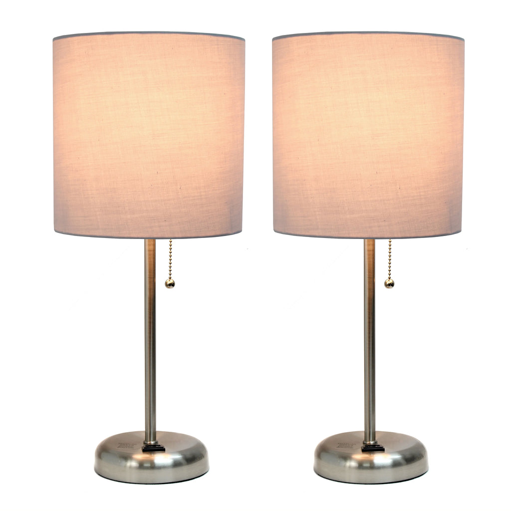 Stick Lamp with Outlet and Fabric Shade Two Pack Set C475014