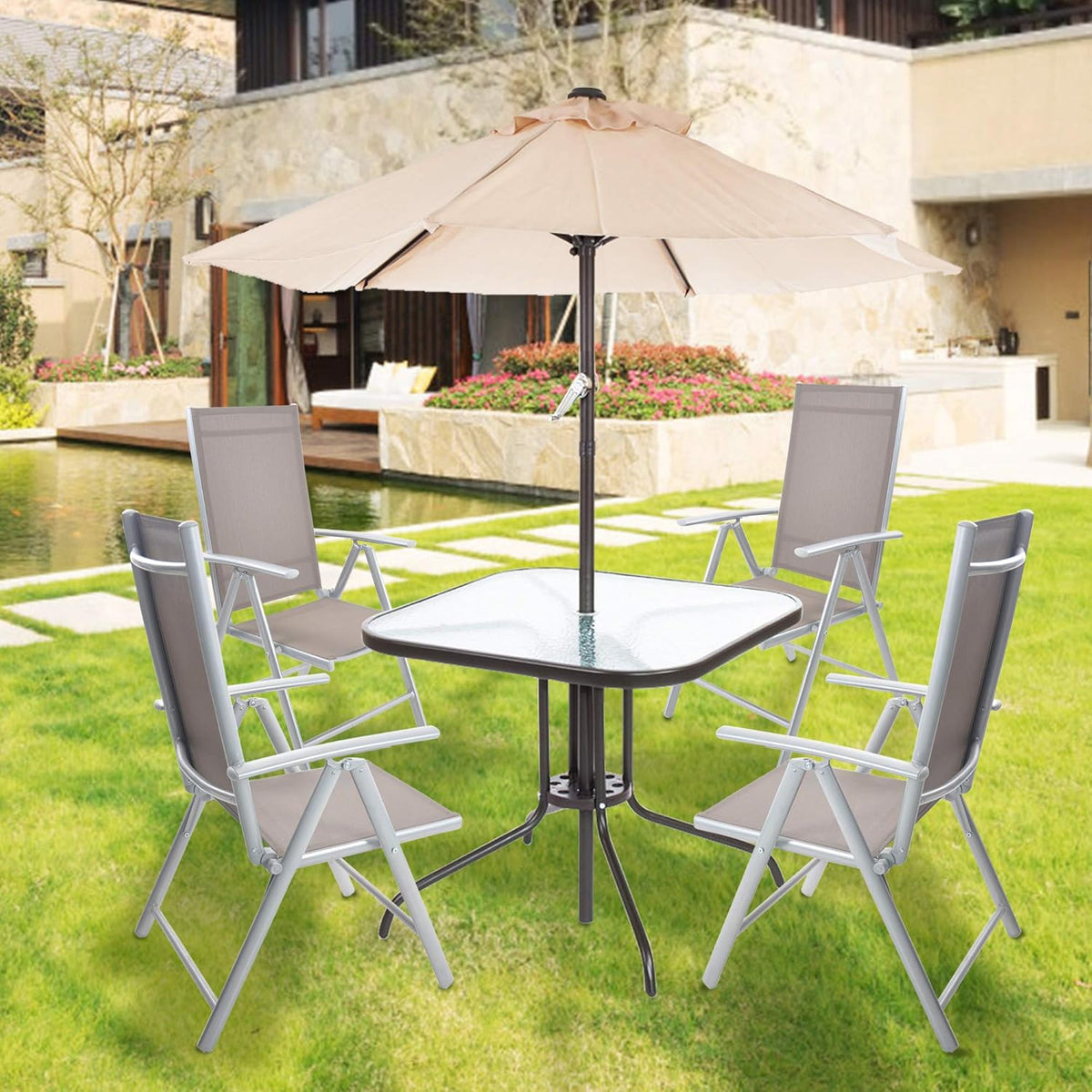 Set of 2 Aluminum Adjustable Reclining Patio Folding Sling Back Chairs L68035