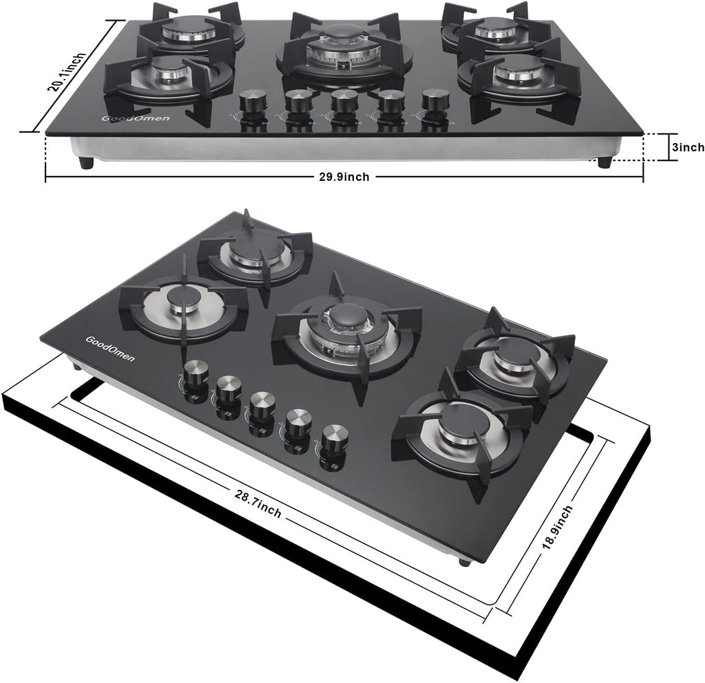 36 inch 5 Sealed Burners Stainless Steel Gas Cooktop with Cast Iron Grates P2933