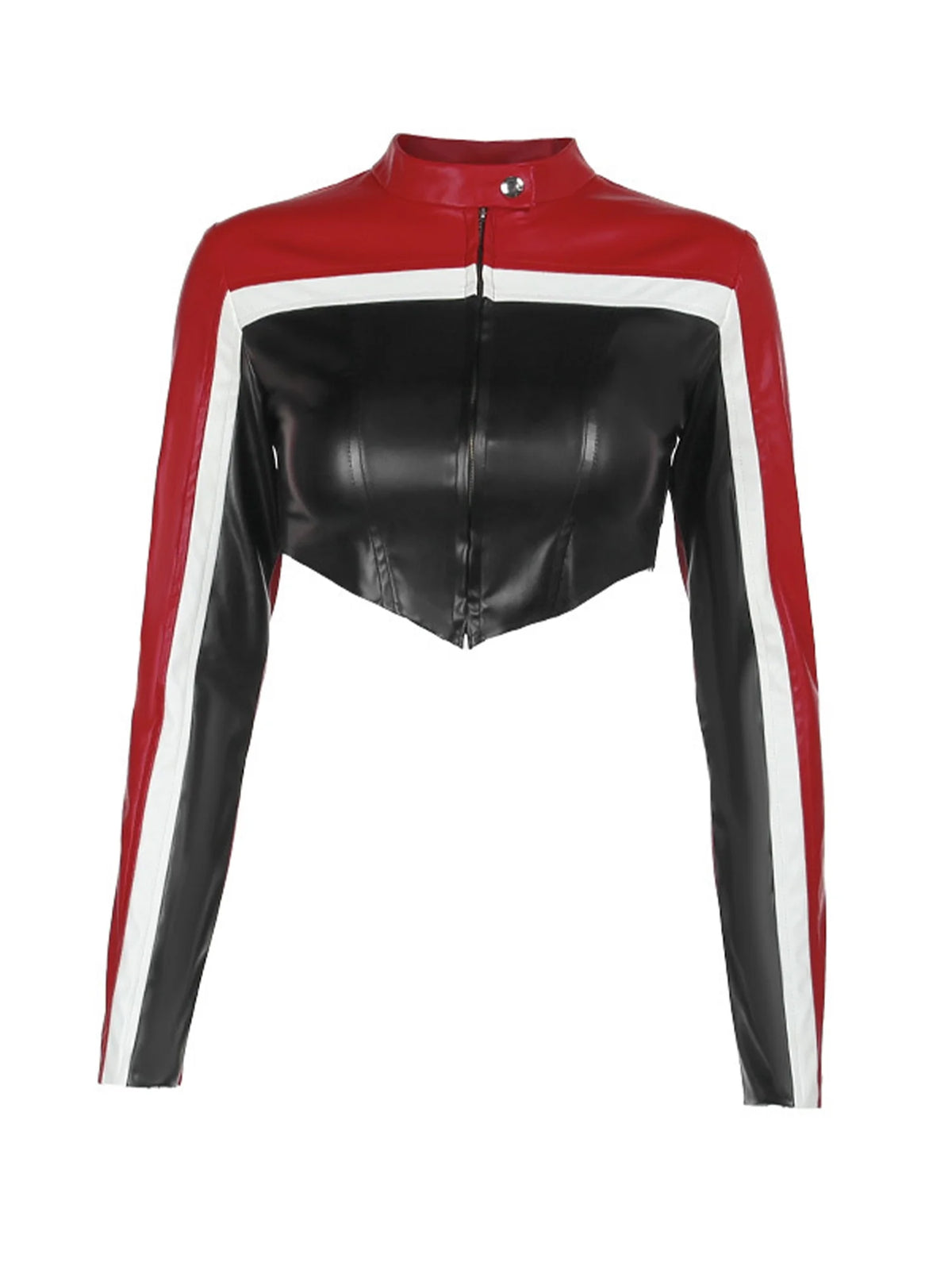 Trendy Biker Jacket with Long Sleeves, Stand Collar, Zip Up Closure T4277