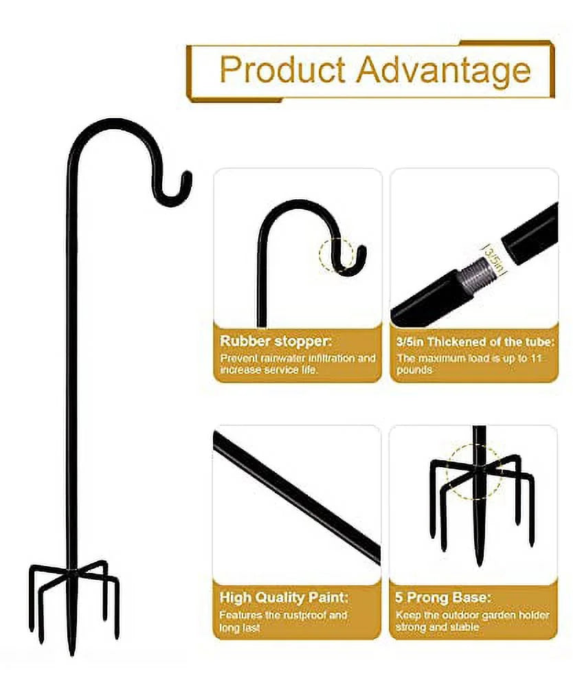 Black Heavy-Duty Metal Shepherd Hook Garden Hanging Pole Stake, 2 Packs S1102