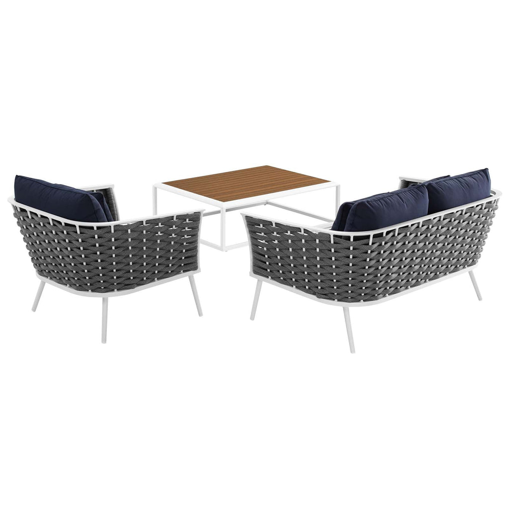 White Navy 3 Piece Aluminum Patio Sectional Sofa Set F301