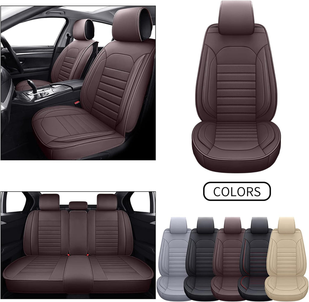 Beige Waterproof Faux Leather 5pcs Auto Seat Cover Full Set C2520