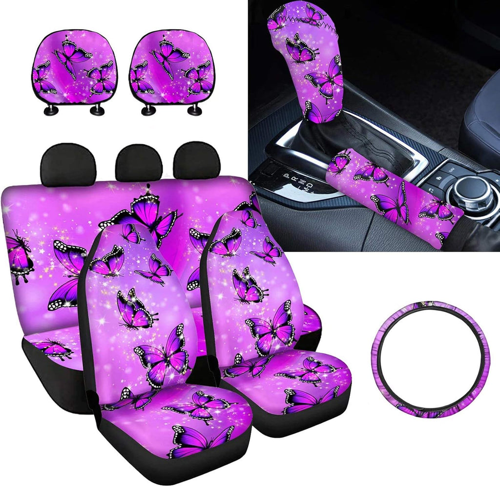 9 Pcs Car Seat Covers Set with Gear Shift Knob Handbrake Cover Headrest Covers Steering Wheel Cover J475