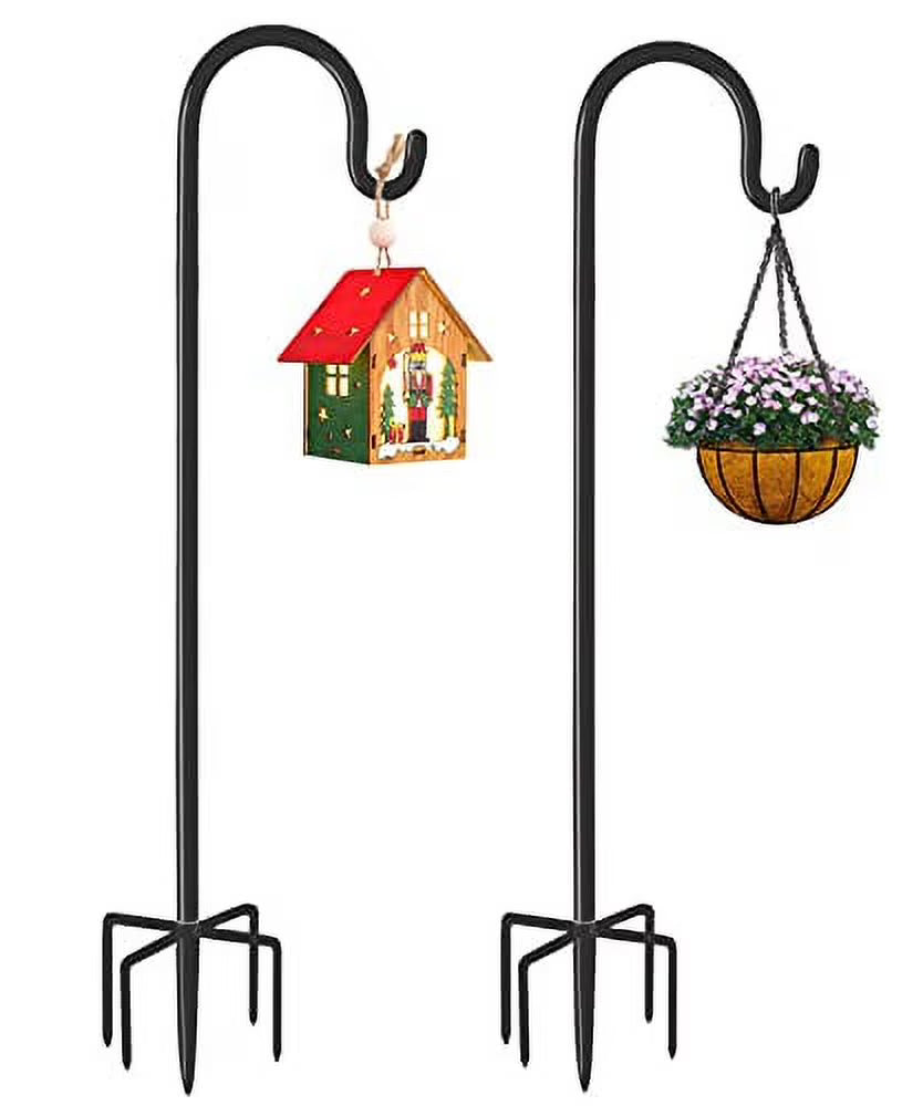 Black Heavy-Duty Metal Shepherd Hook Garden Hanging Pole Stake, 2 Packs S1102