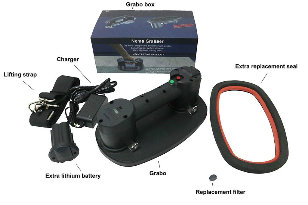 Black Electric Vacuum Suction Cup Lifter 375lbs Max Load with X2 Batteries G54989