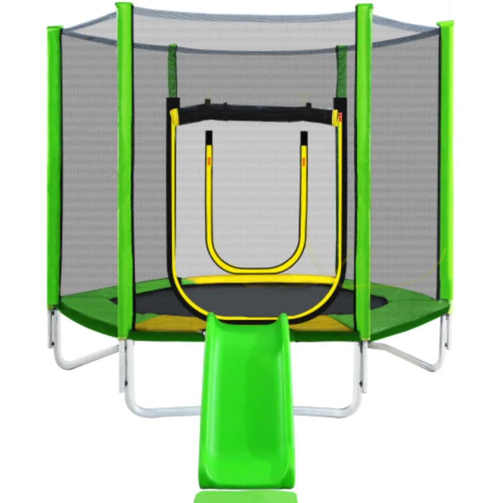 7FT Round Trampoline with Safety Enclosure Net, Slide and Ladder R6163