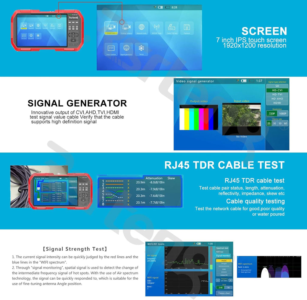 4K 8MP CVI TVI AHD IP Camera Tester 7inch TFT Touch Screen G332