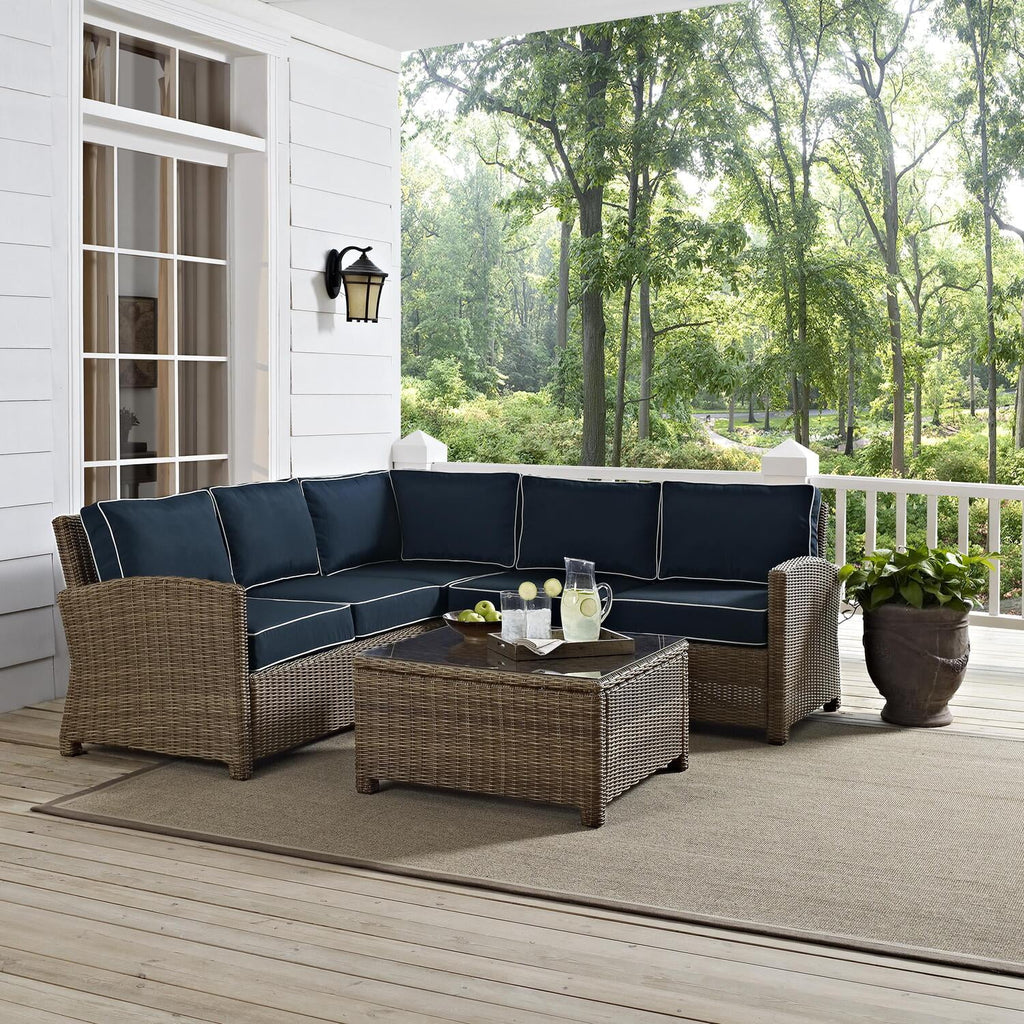 4Pc Outdoor Wicker Sectional Set with Glass Top Coffee Table N64204