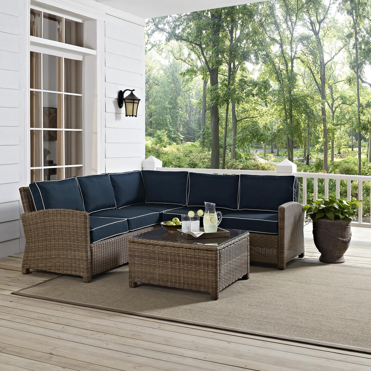 4Pc Outdoor Wicker Sectional Set with Glass Top Coffee Table N64204