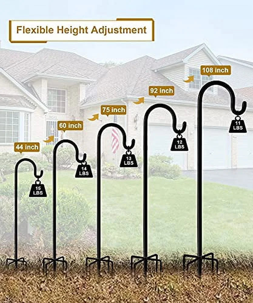 Black Heavy-Duty Metal Shepherd Hook Garden Hanging Pole Stake, 2 Packs S1102