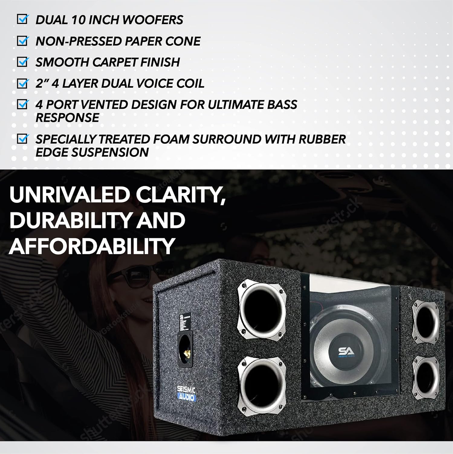 Dual 10 Inch 1000 Watt Car Audio Subwoofer Box with LED Lights & Plexiglass Window W14897