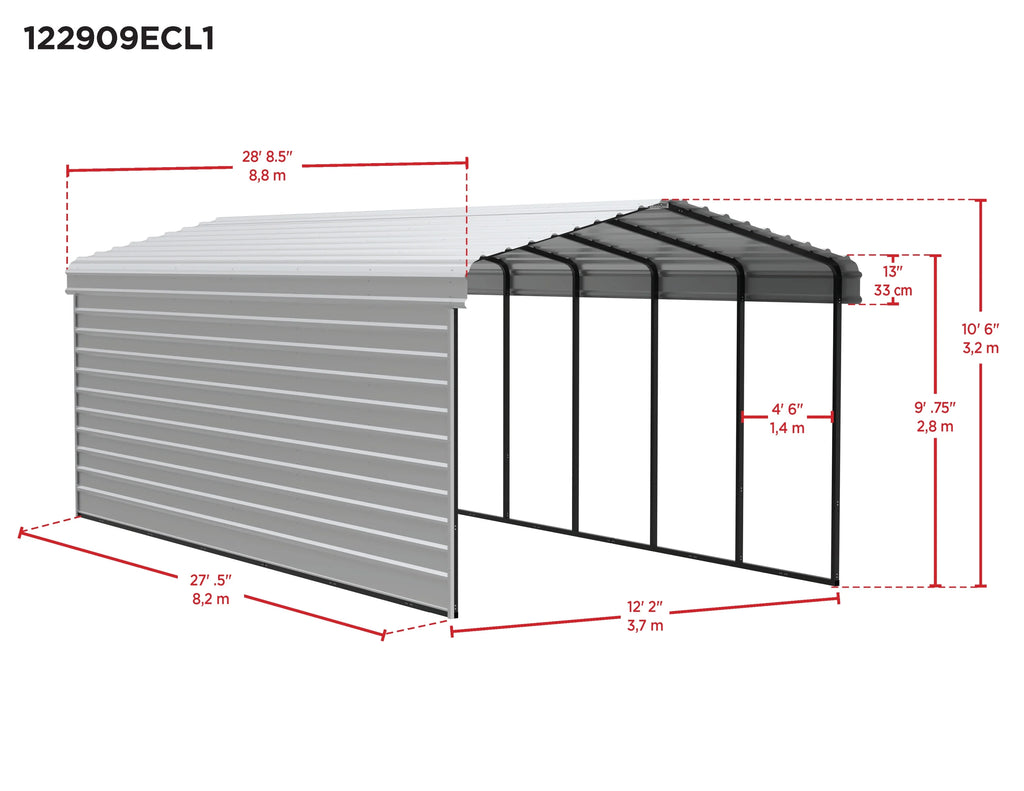 Galvanized Steel Carport Kit with 1-Sided Enclosure V882