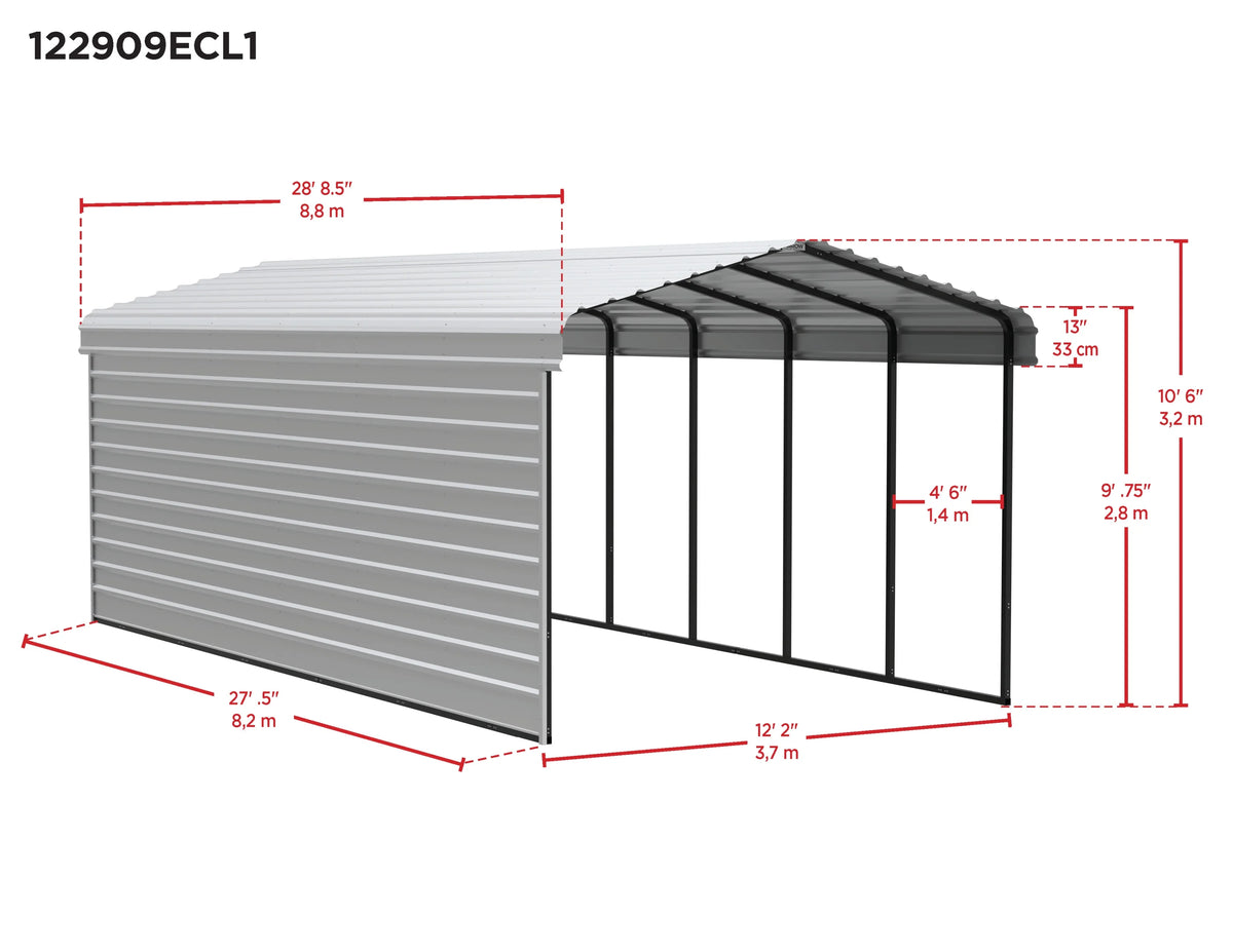 Galvanized Steel Carport Kit with 1-Sided Enclosure V882