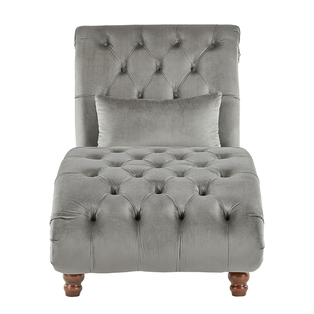 Grey Velvet Tufted Lounge Chair with Matching Pillow T14092