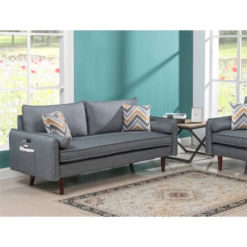 Gray Fabric Sofa with USB Dock V323