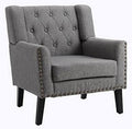 Grey Fabric Button Tufted Armchair with Solid Wood Legs F813651