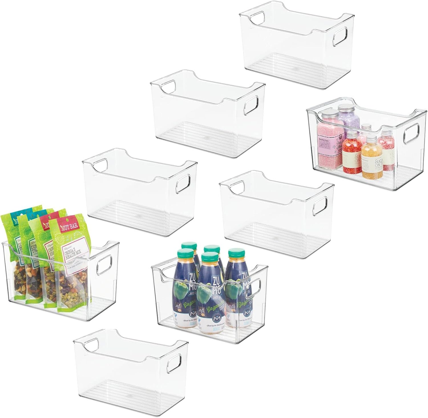 Slim Stackable Plastic Storage Bin with Handles, Clear, 8 Pack C77579