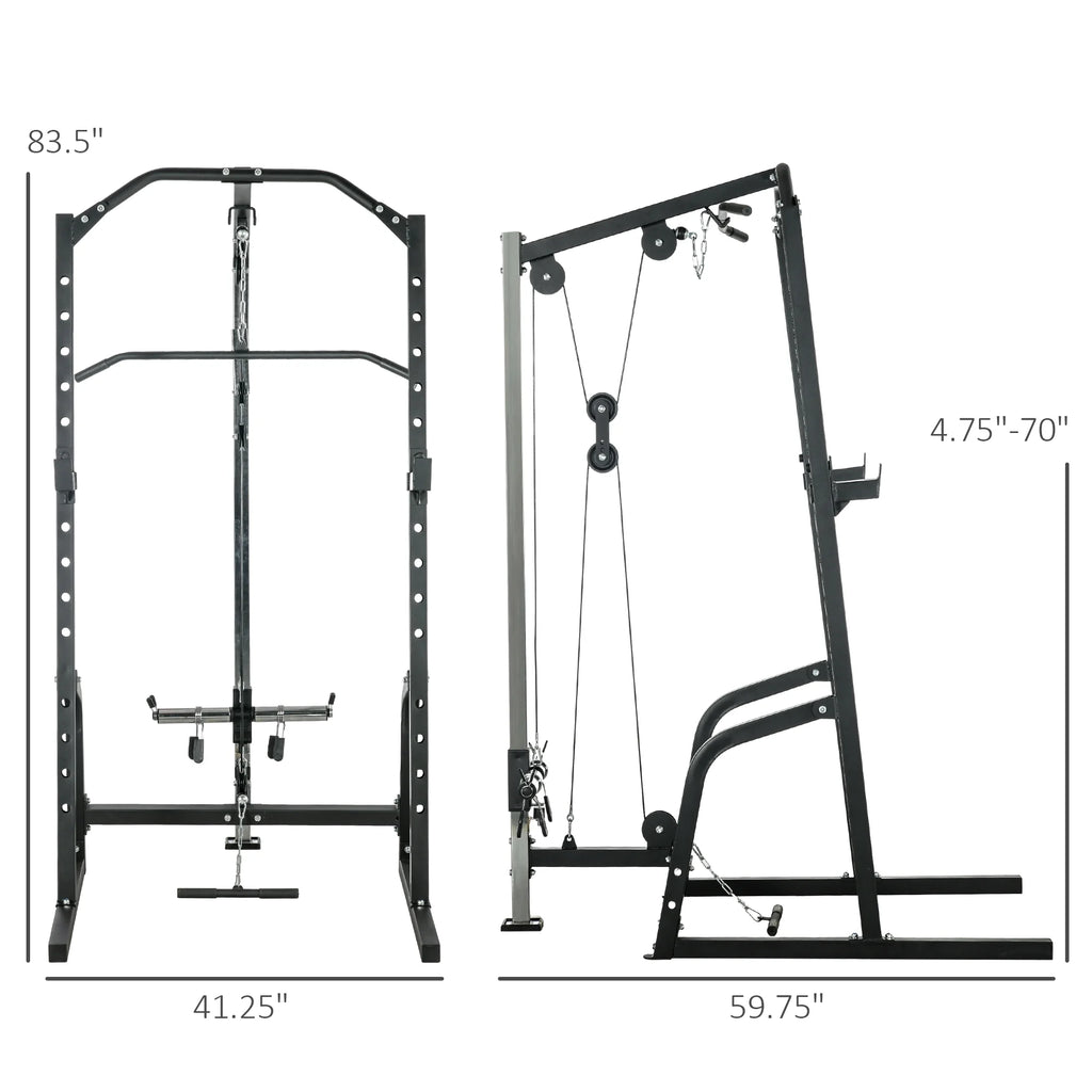 Power Cage with Pulley System Squat Rack Pull up Stand N79438