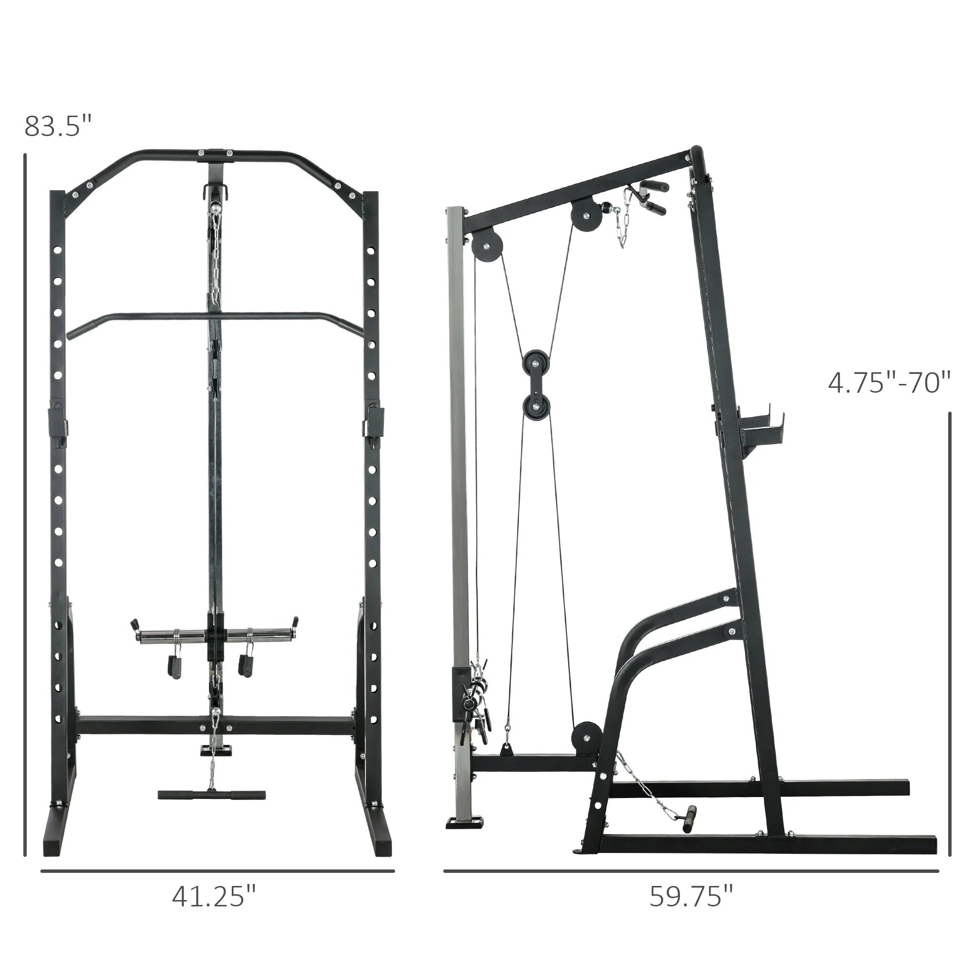 Power Cage with Pulley System Squat Rack Pull up Stand N79438