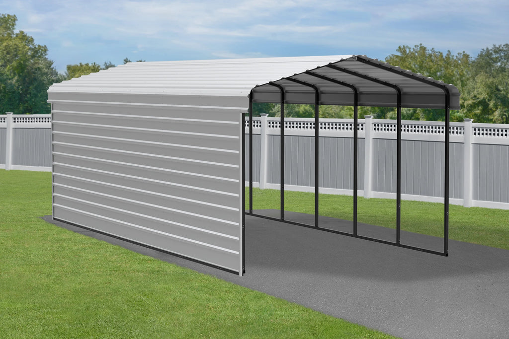 Galvanized Steel Carport Kit with 1-Sided Enclosure V882