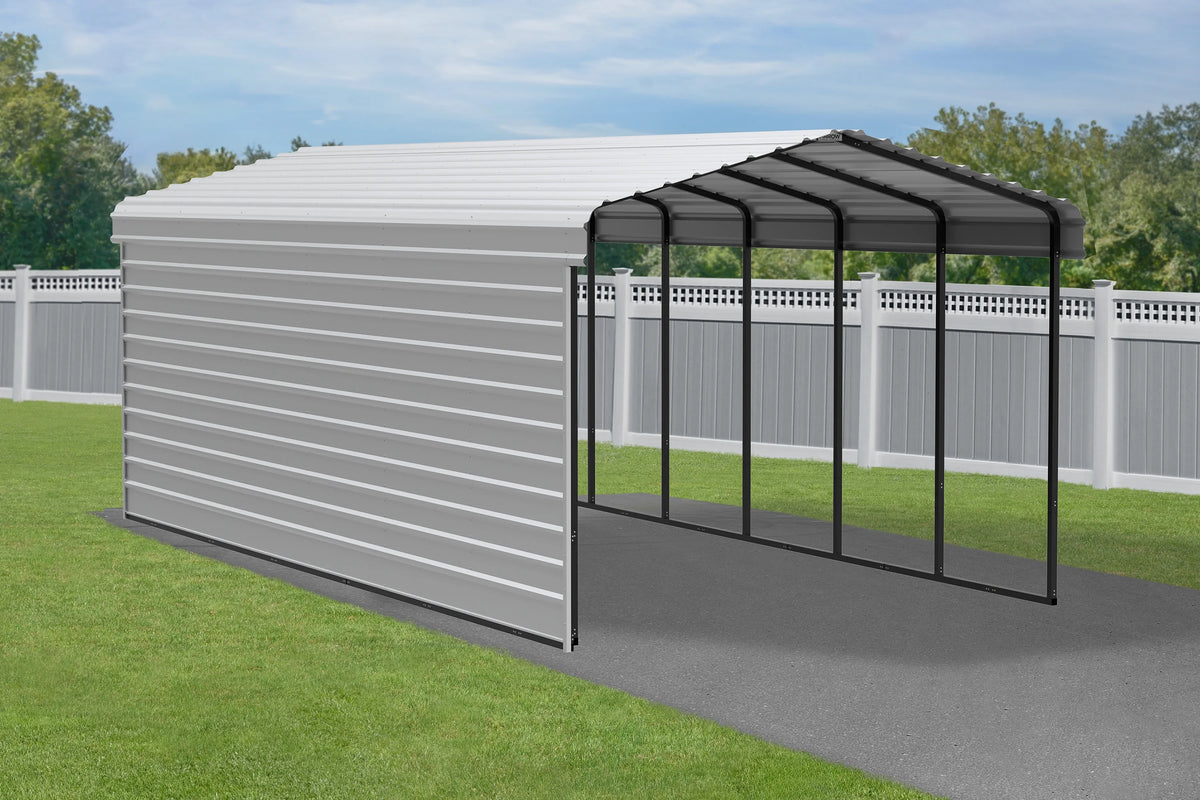 Galvanized Steel Carport Kit with 1-Sided Enclosure V882