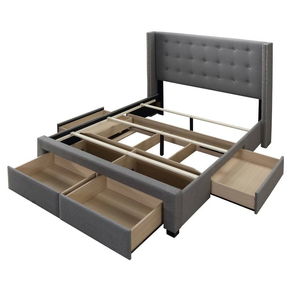 Grey Linen Wingback Storage Bed W186