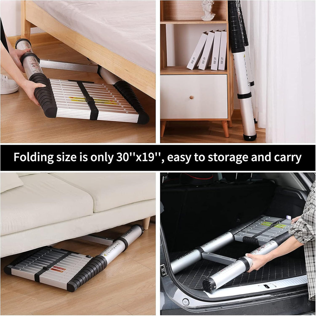 Telescoping Ladder 8.5 ft Aluminum Anti-Pinch Collapsible Ladder J2052