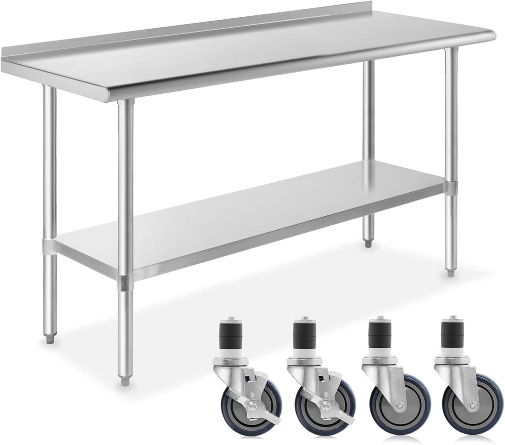 NSF Stainless Steel Commercial Kitchen Prep Work Table with Backsplash 4 Casters S632722