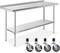 NSF Stainless Steel Commercial Kitchen Prep Work Table with Backsplash 4 Casters S632722