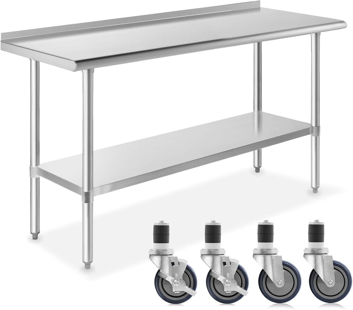 NSF Stainless Steel Commercial Kitchen Prep Work Table with Backsplash 4 Casters S632722
