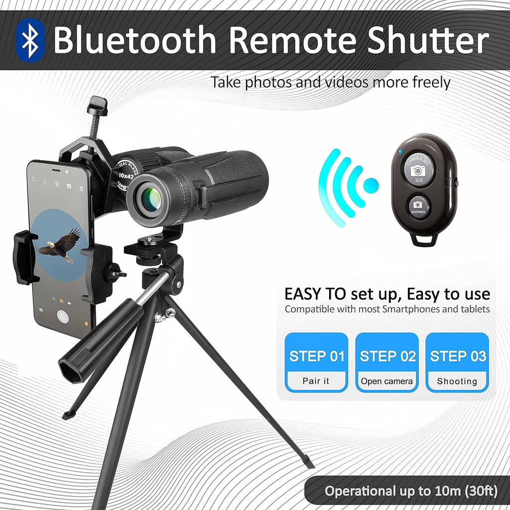 10x42 Waterproof Binoculars with Tripod, Smartphone Adapter, Carrying Bag G1527