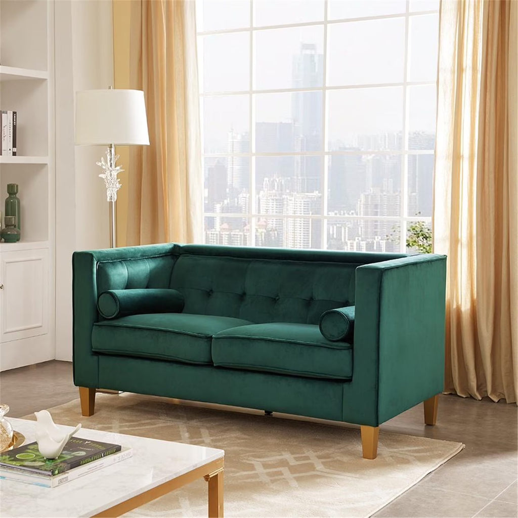 Green Loveseat with Solid Wood Legs J27913