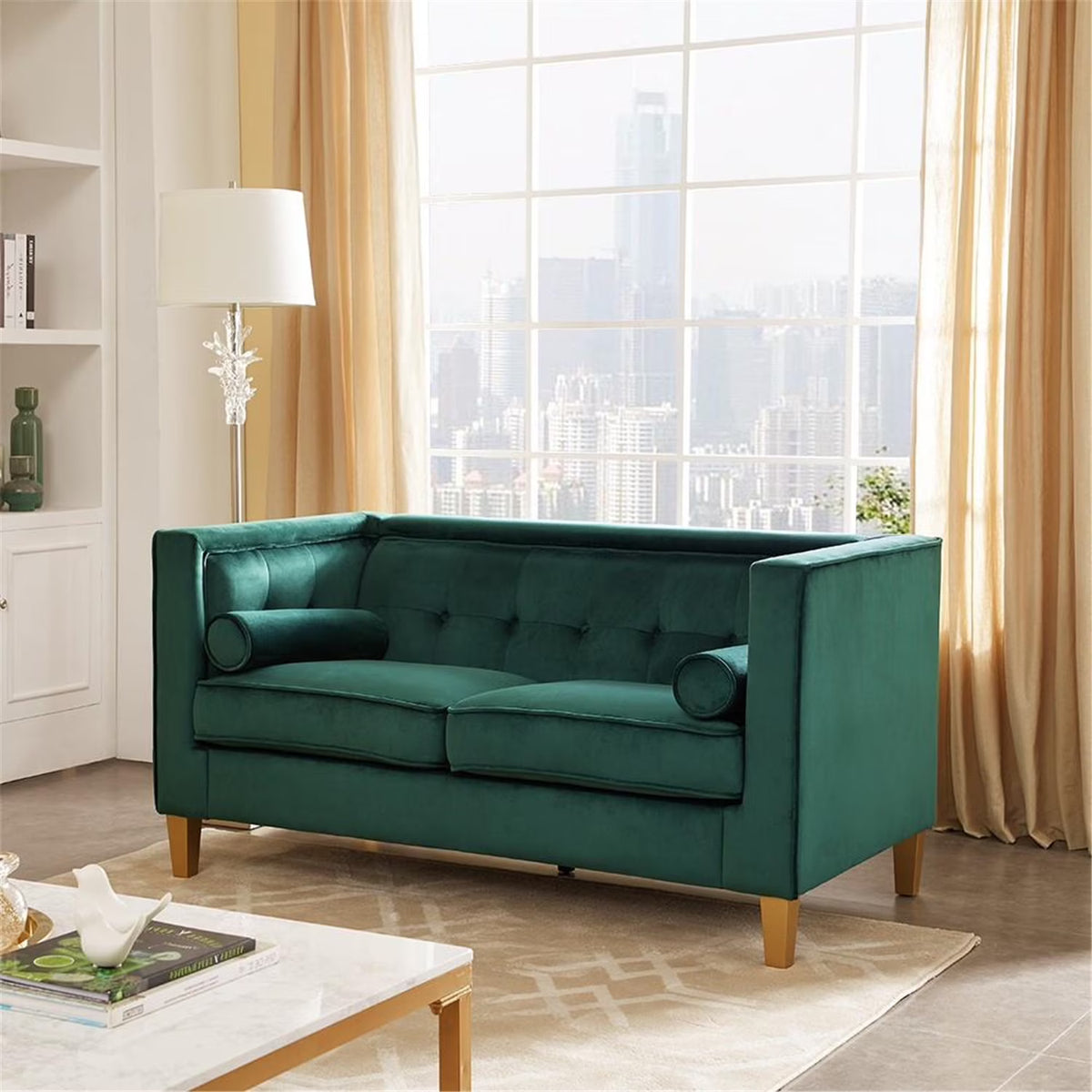 Green Loveseat with Solid Wood Legs J27913