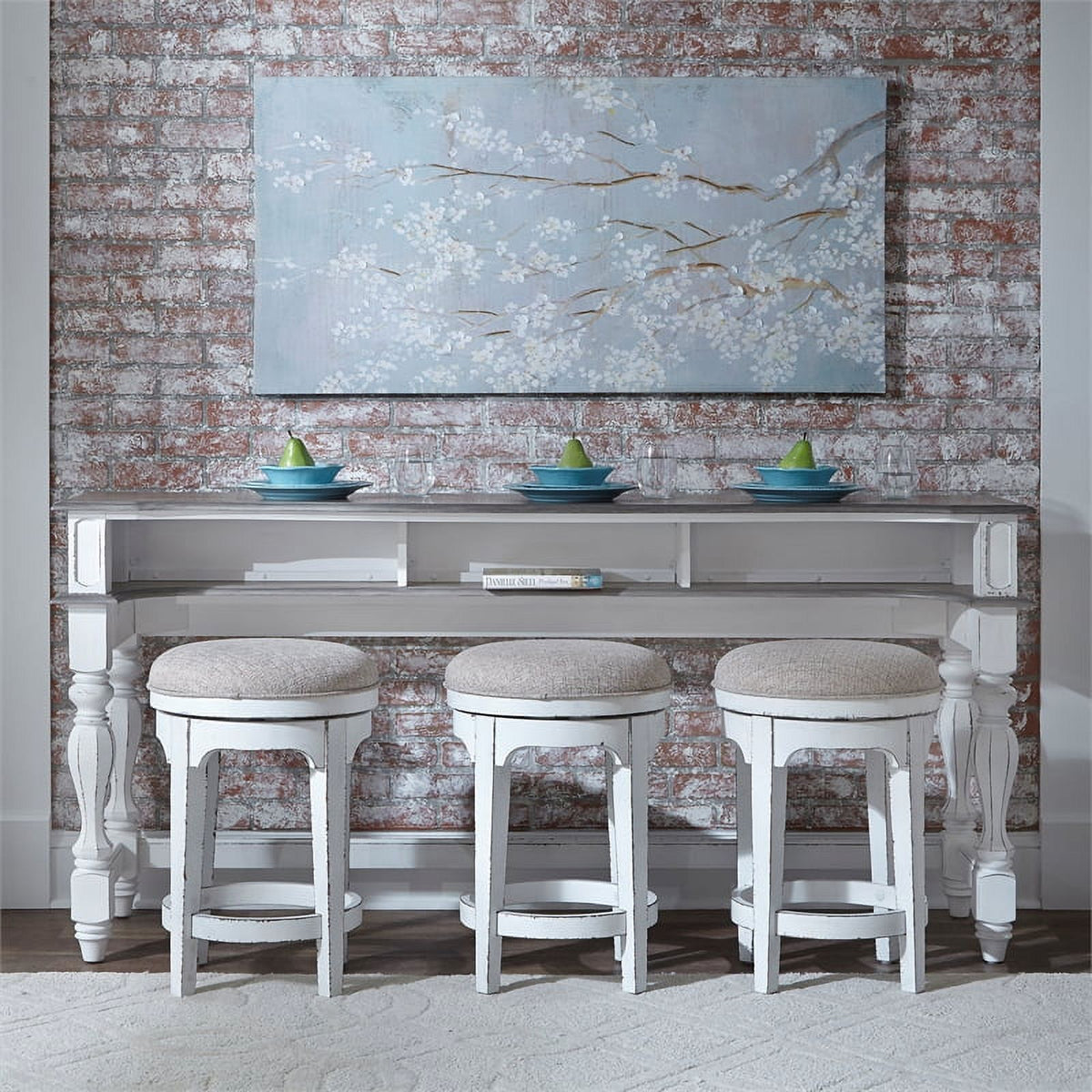 Antique White Console Swivel Stool Set E189487
