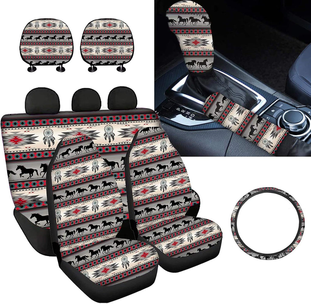 9 Pcs Car Seat Covers Set with Gear Shift Knob Handbrake Cover Headrest Covers Steering Wheel Cover J475