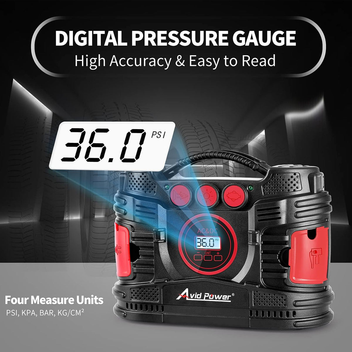AC/DC Tire Inflator Portable Air Compressor with Dual Motors Digital Gauge LED Light Pack of 2 B2701