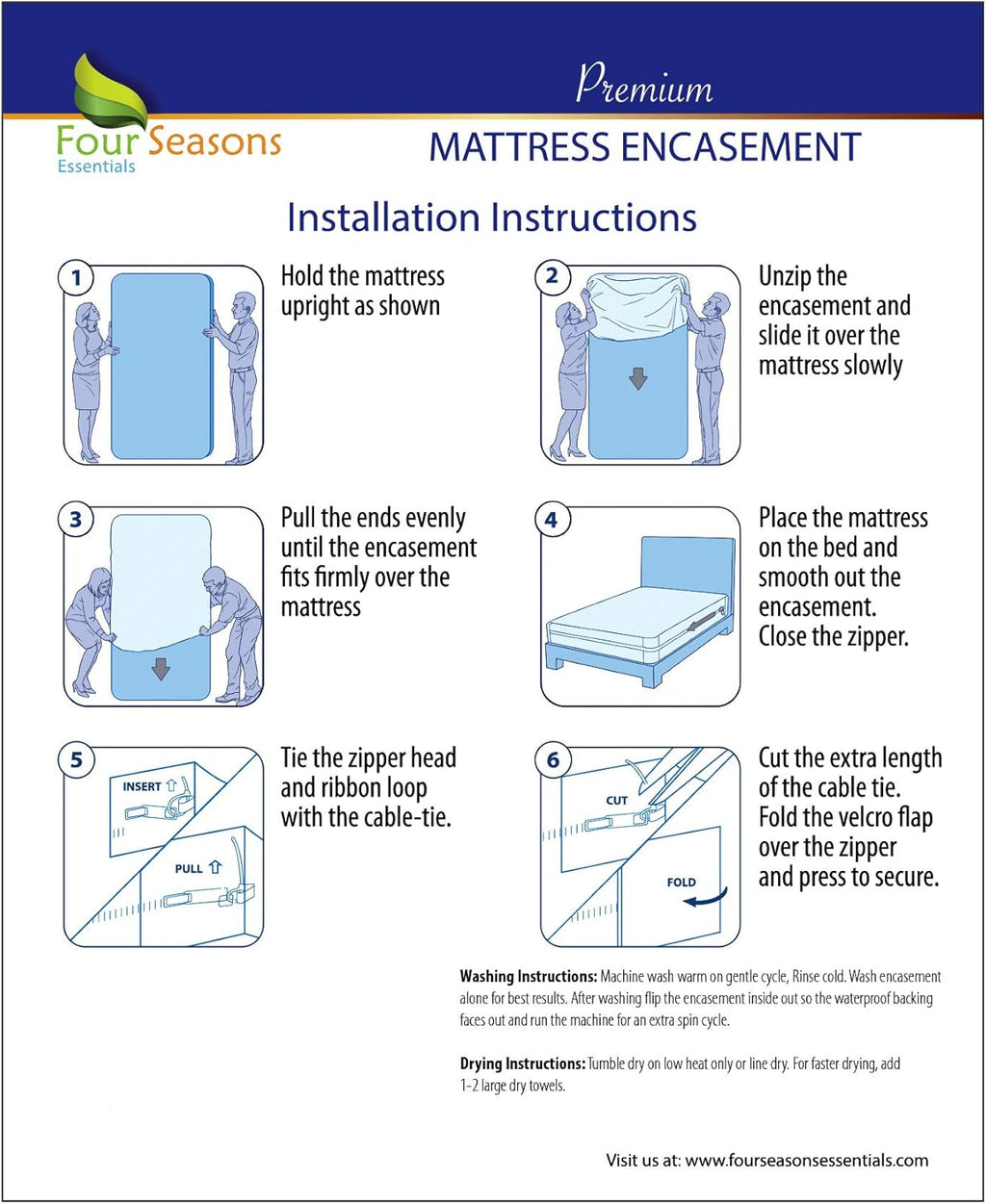 Full Size Zippered Waterproof Cotton Terry Mattress Protector Pack of 2 J41623