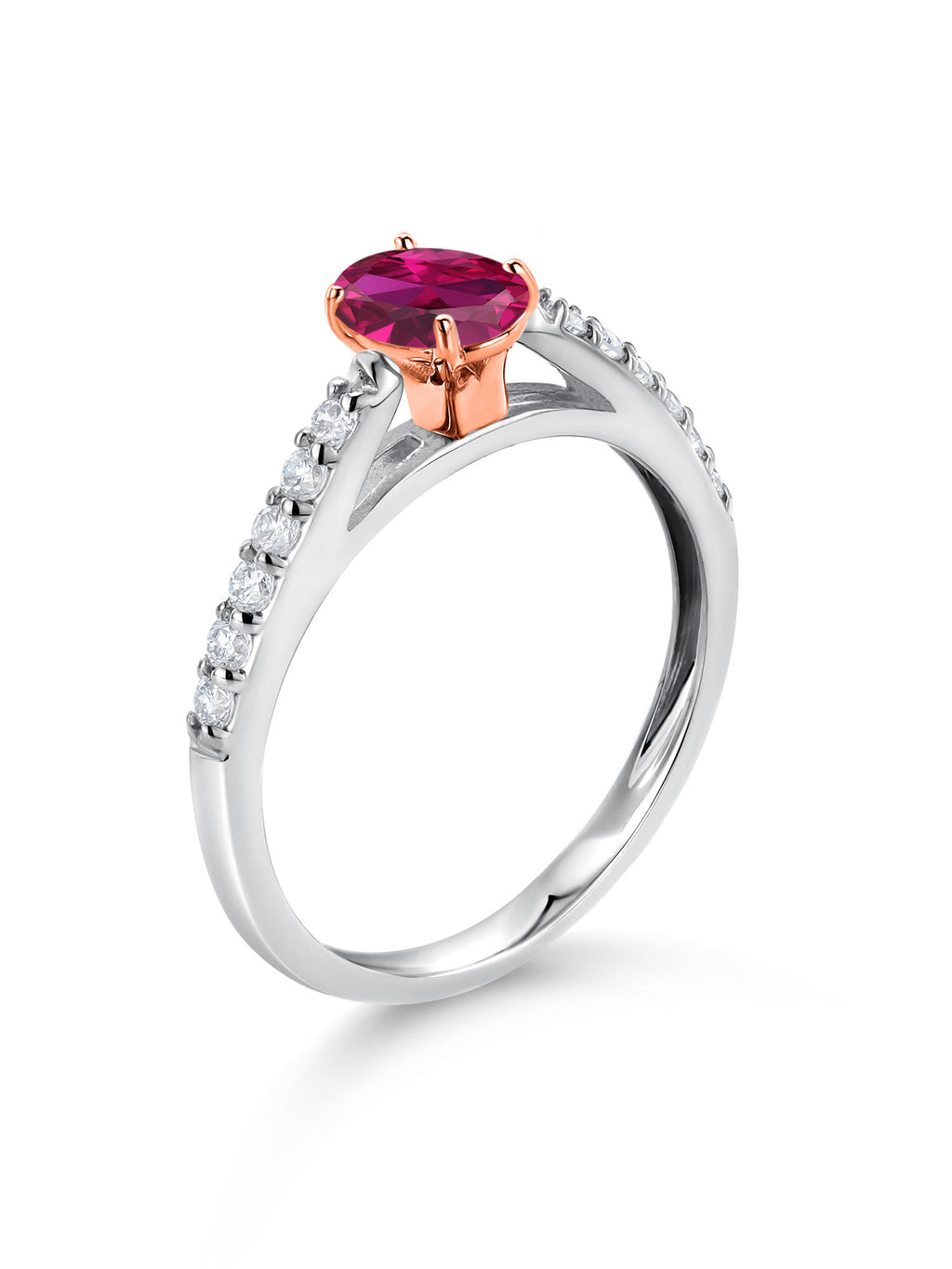 925 Silver 10K Rose Gold Red Created Ruby White Lab Grown Diamond Engagement Ring Oval 6X4MM S165713