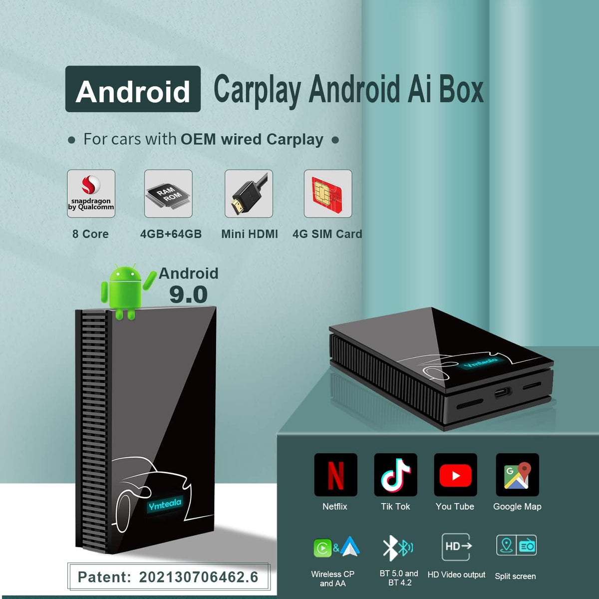 Wireless CarPlay Adapter with 4G Cellular, 8-core, 4G+64G U9391