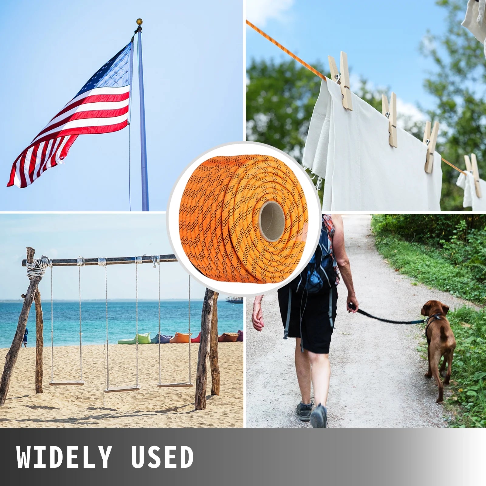 Double Braid Polyester Rope 7/16 inch × 200 feet Nylon Pulling Rope G81246